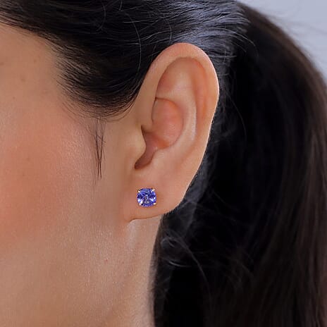 One Time Deal- 9K Yellow Gold Tanzanite (Cushion) Solitaire Stud Push Post Earring 2.60 Ct.