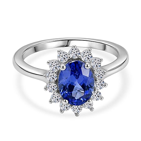 Luxuriant Tanzanite & SI-G-H Lab Grown Diamond Oval Cut Halo Ring in Rhodium Overlay Sterling Silver 1.73 Ct. Luxuriant Tanzanite & SI-G-H Lab Grown Diamond Oval Cut Halo Ring in Rhodium Overlay Sterling Silver 1.73 Ct.