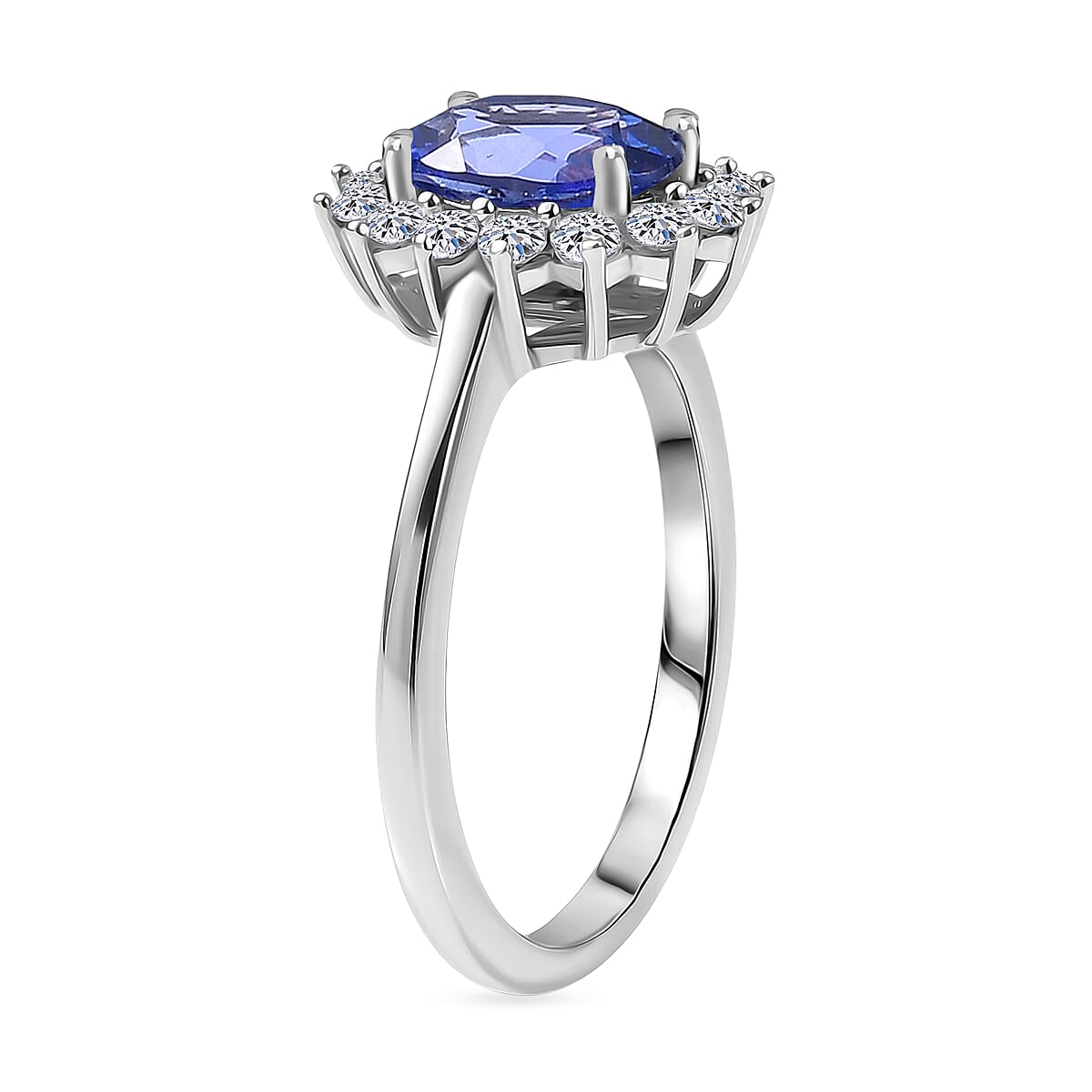 Luxuriant Tanzanite & SI-G-H Lab Grown Diamond Oval Cut Halo Ring in Rhodium Overlay Sterling Silver 1.73 Ct.