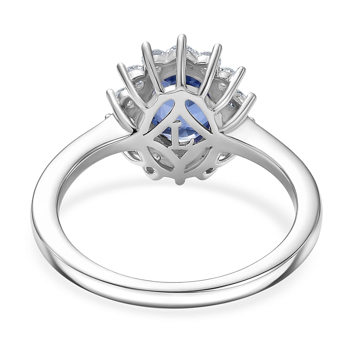 Luxuriant Tanzanite & SI-G-H Lab Grown Diamond Oval Cut Halo Ring in Rhodium Overlay Sterling Silver 1.73 Ct.