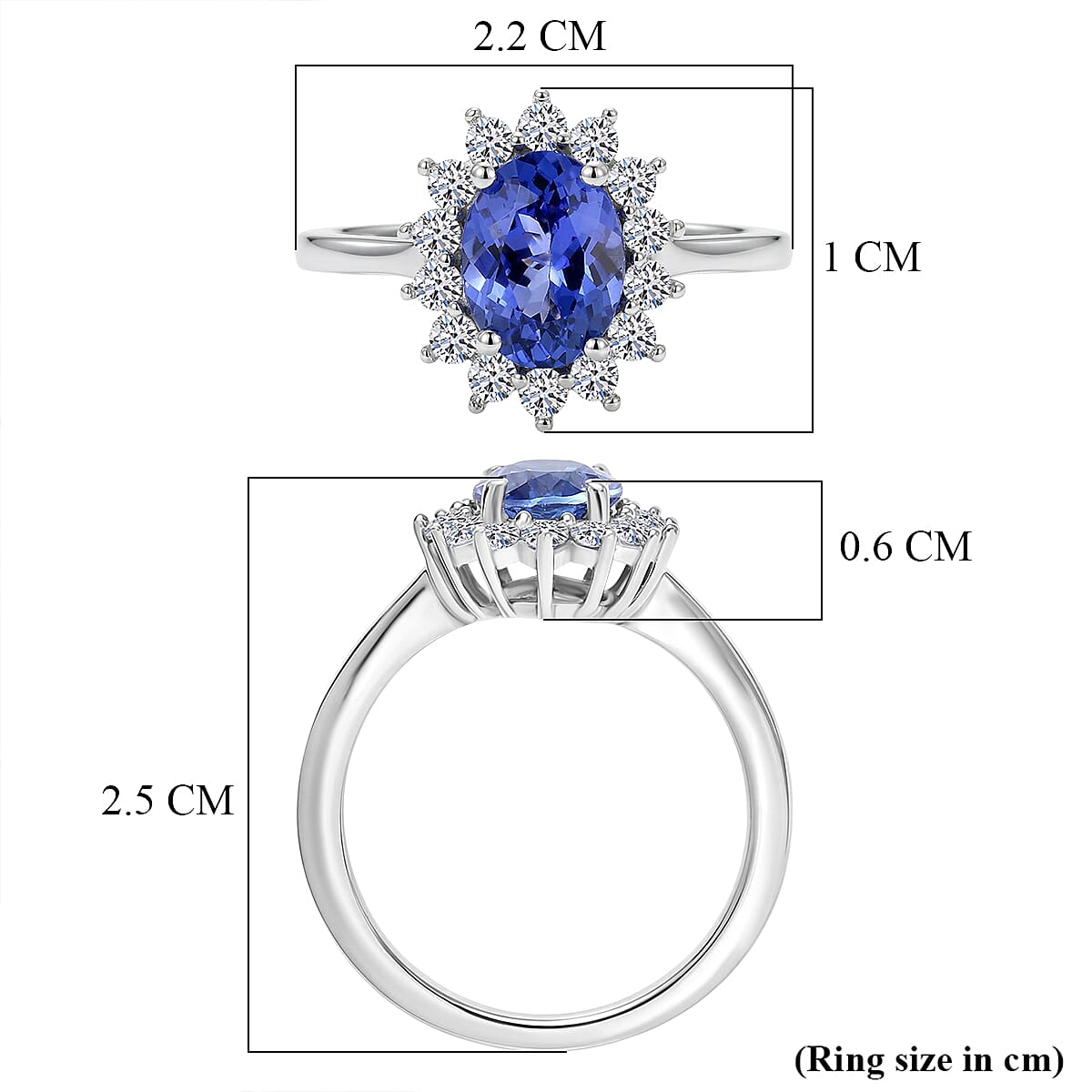Luxuriant Tanzanite & SI-G-H Lab Grown Diamond Oval Cut Halo Ring in Rhodium Overlay Sterling Silver 1.73 Ct.