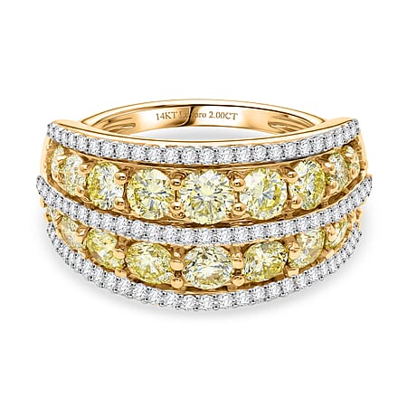 New York Close Out - 14K Yellow Gold SGL Certified Earth Mined Natural Yellow Diamond & White Diamond Band Ring 2.00 Ct. 4.50 gram.