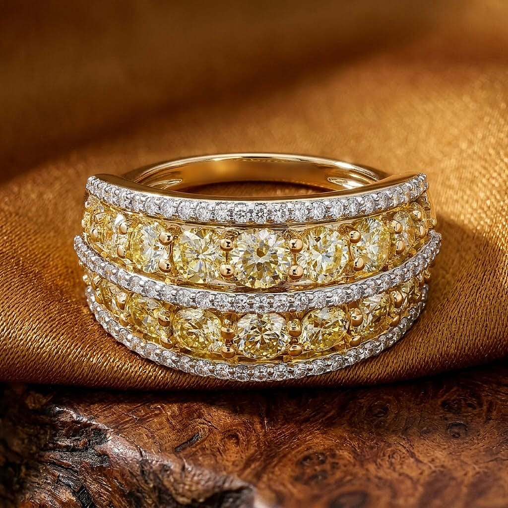 LUXORO 14K Yellow Gold SGL Certified Yellow Diamond & White Diamond Ring 2.00 Ct.