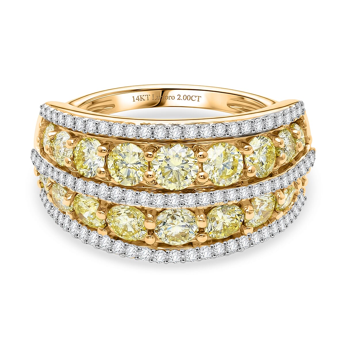 New York Close Out - 14K Yellow Gold SGL Certified Earth Mined Natural Yellow Diamond(i3) & White Diamond(i3-G-H) Band Ring 2.00 Ct. 4.50 gram