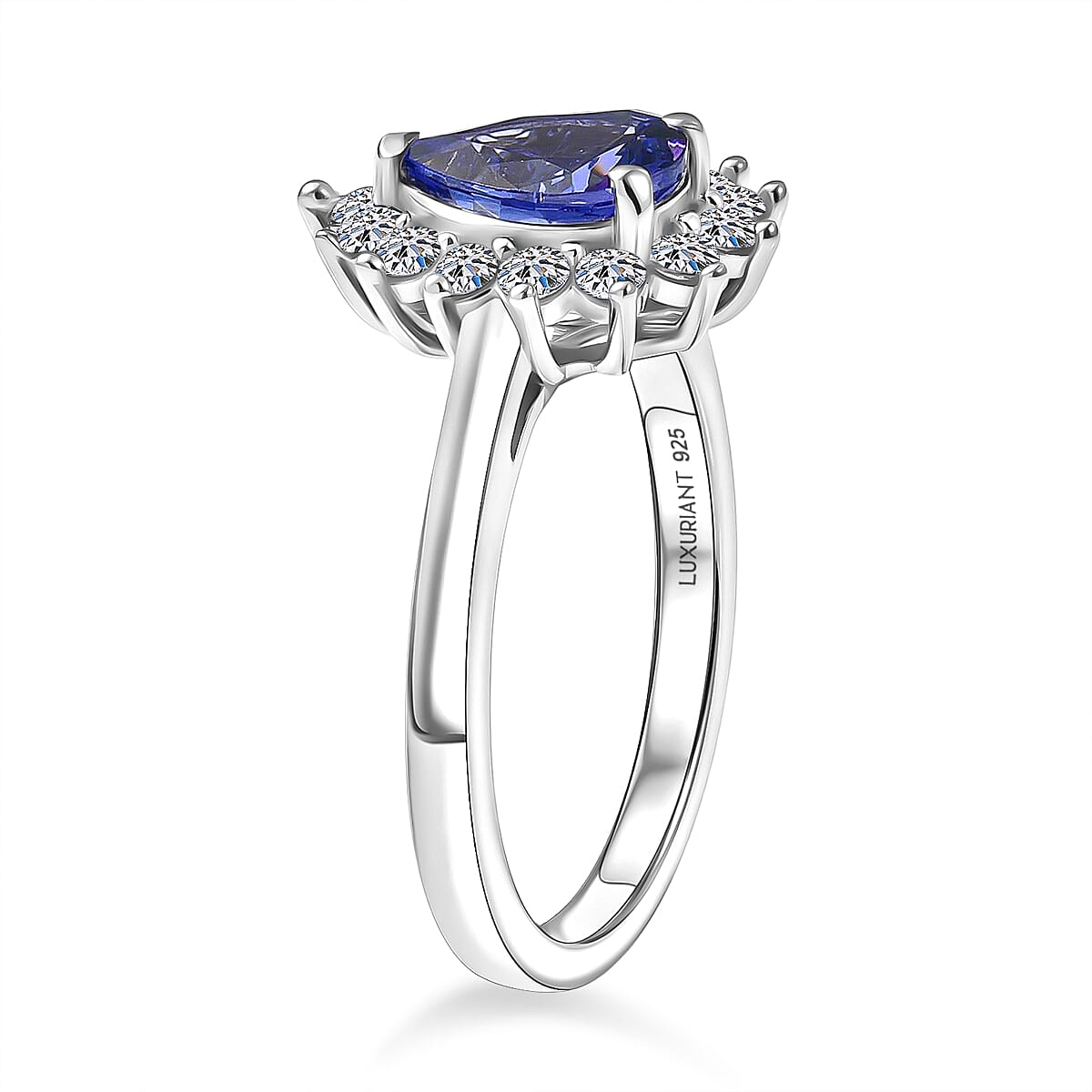 Luxuriant Tanzanite & SI-G-H Lab Grown Diamond Sunburst Halo Ring in Rhodium Overlay Sterling Silver 1.52 Ct.