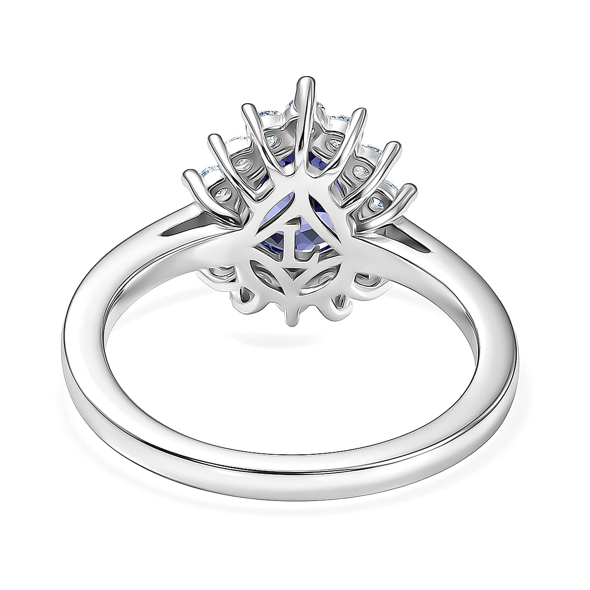 Luxuriant Tanzanite & SI-G-H Lab Grown Diamond Sunburst Halo Ring in Rhodium Overlay Sterling Silver 1.52 Ct.