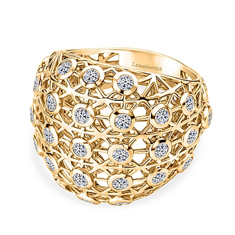 Luxuriant SI-G-H Lab Grown Diamond Lattice Ring in 18K Vermeil Yellow Gold Plated Sterling Silver 1.35 Ct.