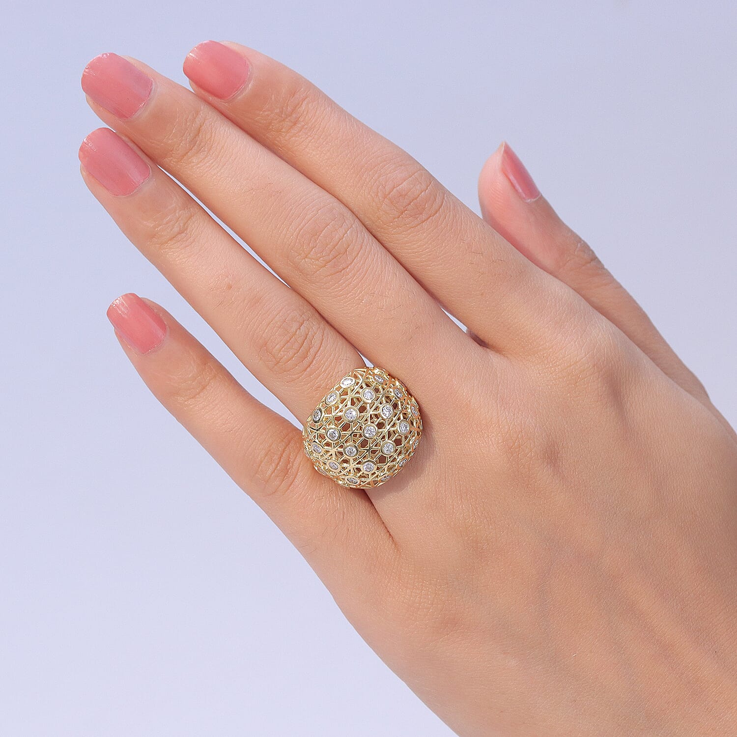 Luxuriant SI-G-H Lab Grown Diamond Lattice Ring in 18K Vermeil Yellow Gold Plated Sterling Silver 1.35 Ct.