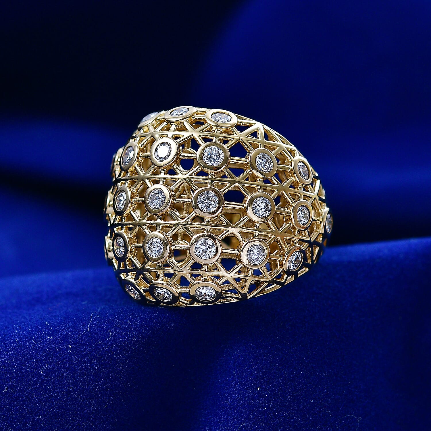 Luxuriant SI-G-H Lab Grown Diamond Lattice Ring in 18K Vermeil Yellow Gold Plated Sterling Silver 1.35 Ct.