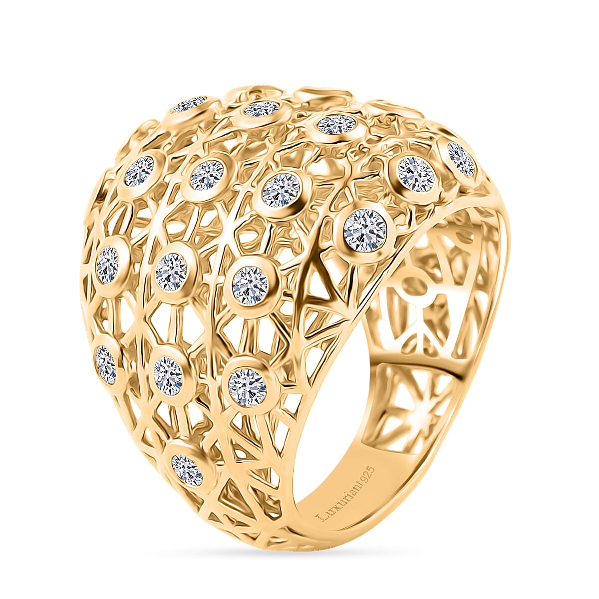 Luxuriant SI-G-H Lab Grown Diamond Lattice Ring in 18K Vermeil Yellow Gold Plated Sterling Silver 1.35 Ct.