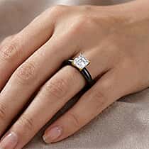 D'Joy - Moissanite & Boots Black Jade (EN) Solitaire Band Ring in Yellow Gold Plated Sterling Silver 2.00 Ct.