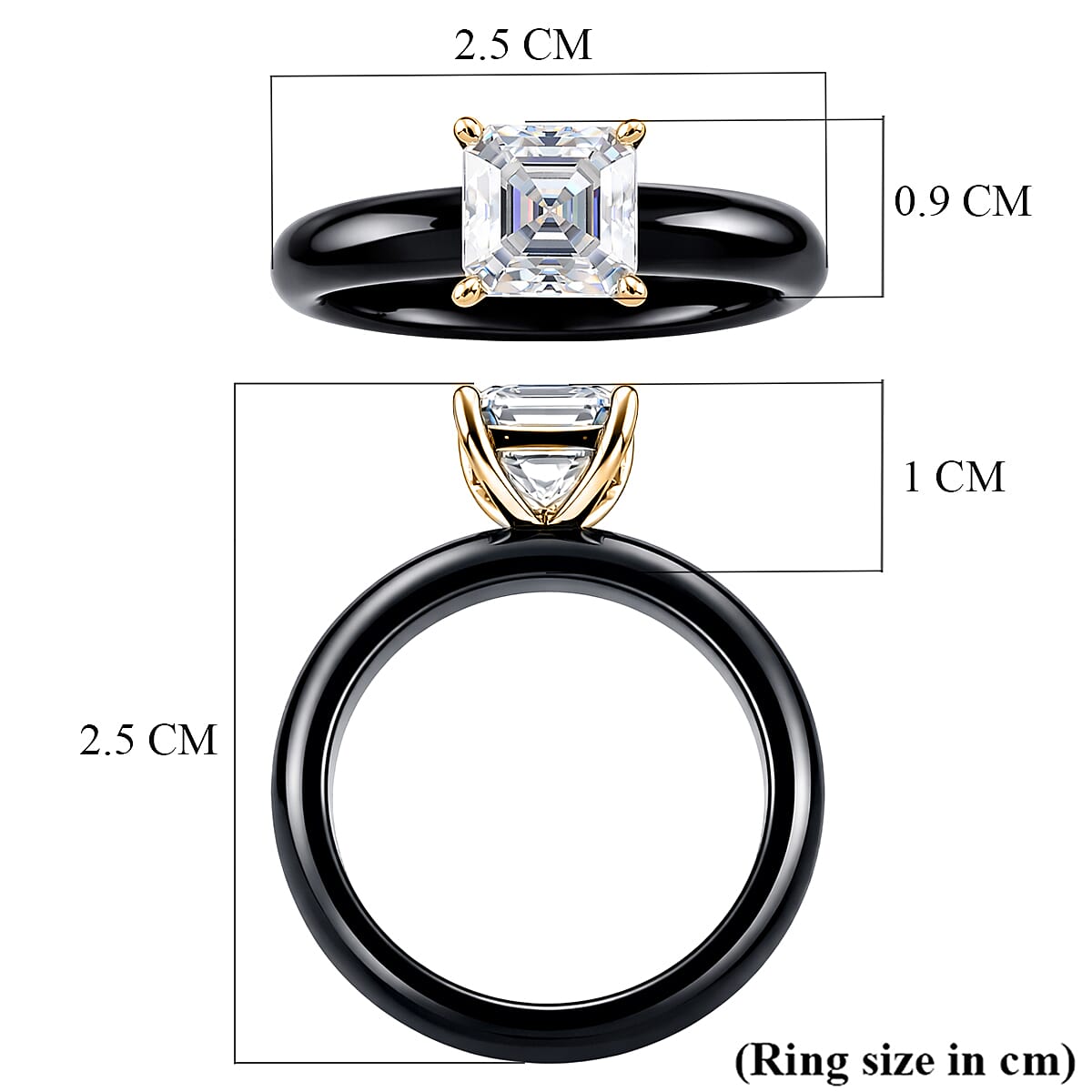 D'Joy - GRA Certified Moissanite & Dyed Black Jade Solitaire Band Ring in Sterling Silver 15.32 Ct.