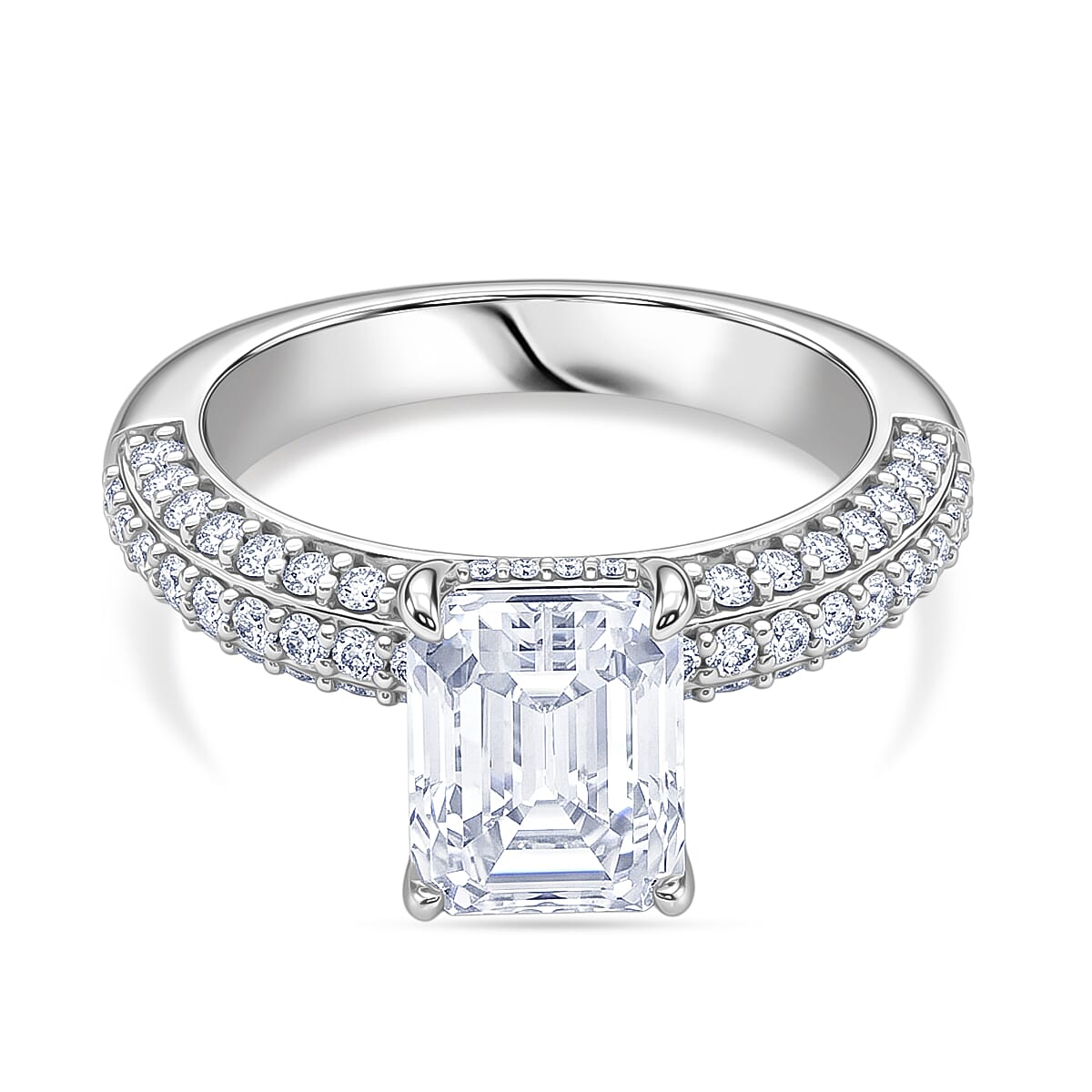 D'Joy Moissanite (VS-E-F) Forever Ring in Rhodium Overlay Sterling Silver 3.77 Ct.