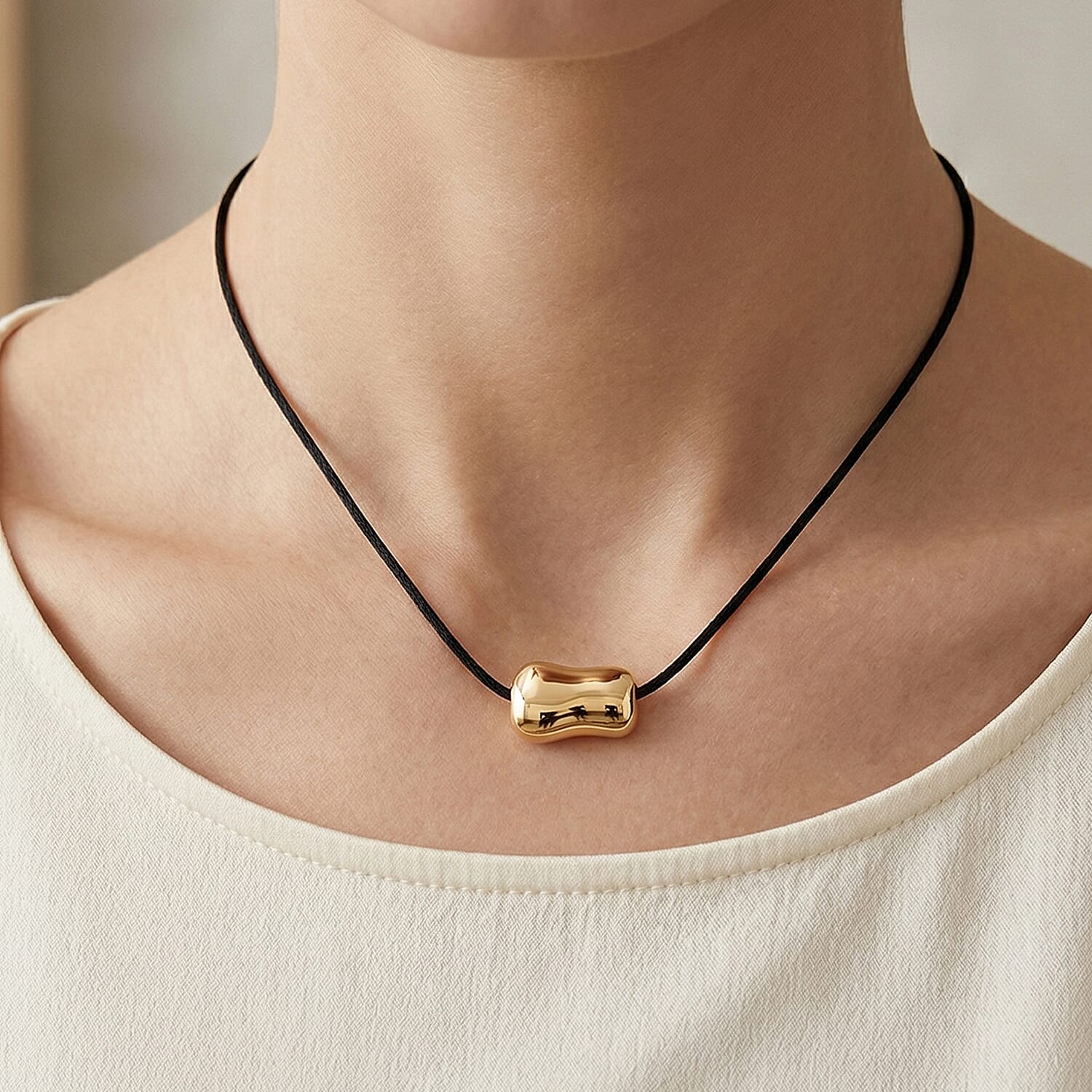 Bean Shape Adjustable Necklace (Size 28-32) in Yellow Gold Tone