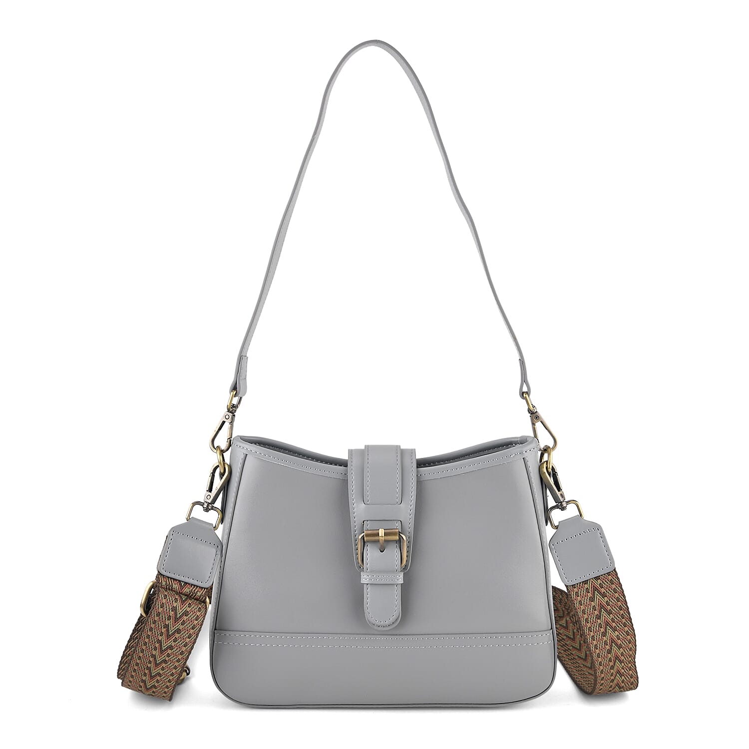 100% Genuine Leather Textured Casual Sling Bag with Adjustable Strap - Grey