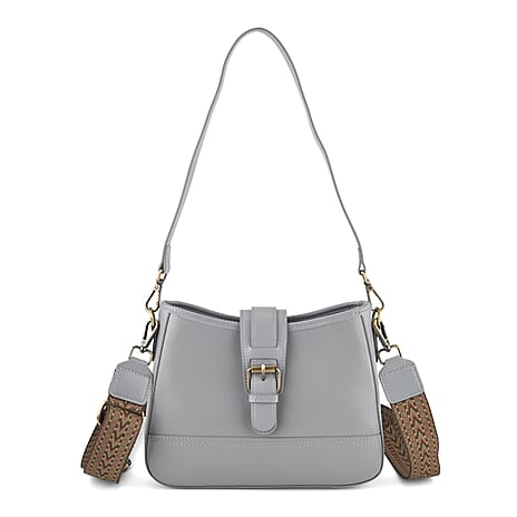 100% Genuine Leather Textured Casual Sling Bag with Adjustable Strap - Grey
