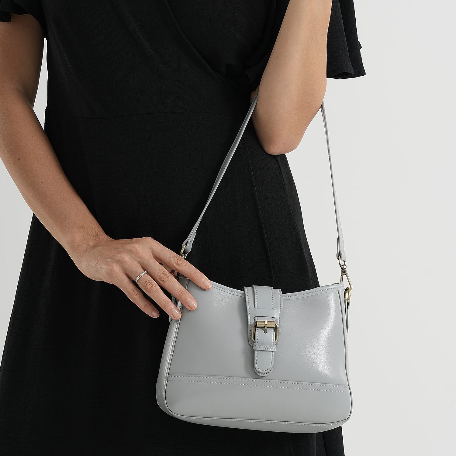 100% Genuine Leather Textured Casual Sling Bag with Adjustable Strap - Grey