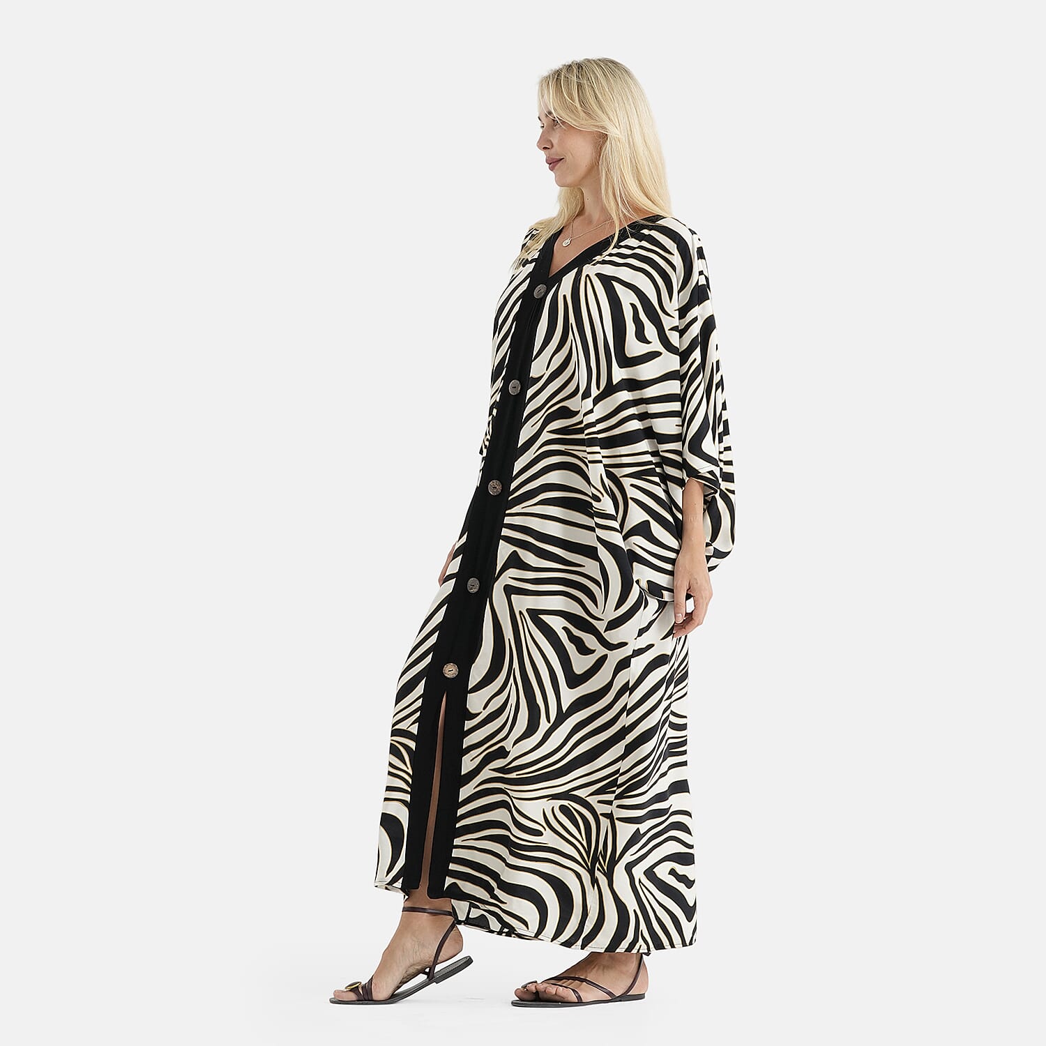 La Marey Printed V-neck Kaftan (One Size) - Black