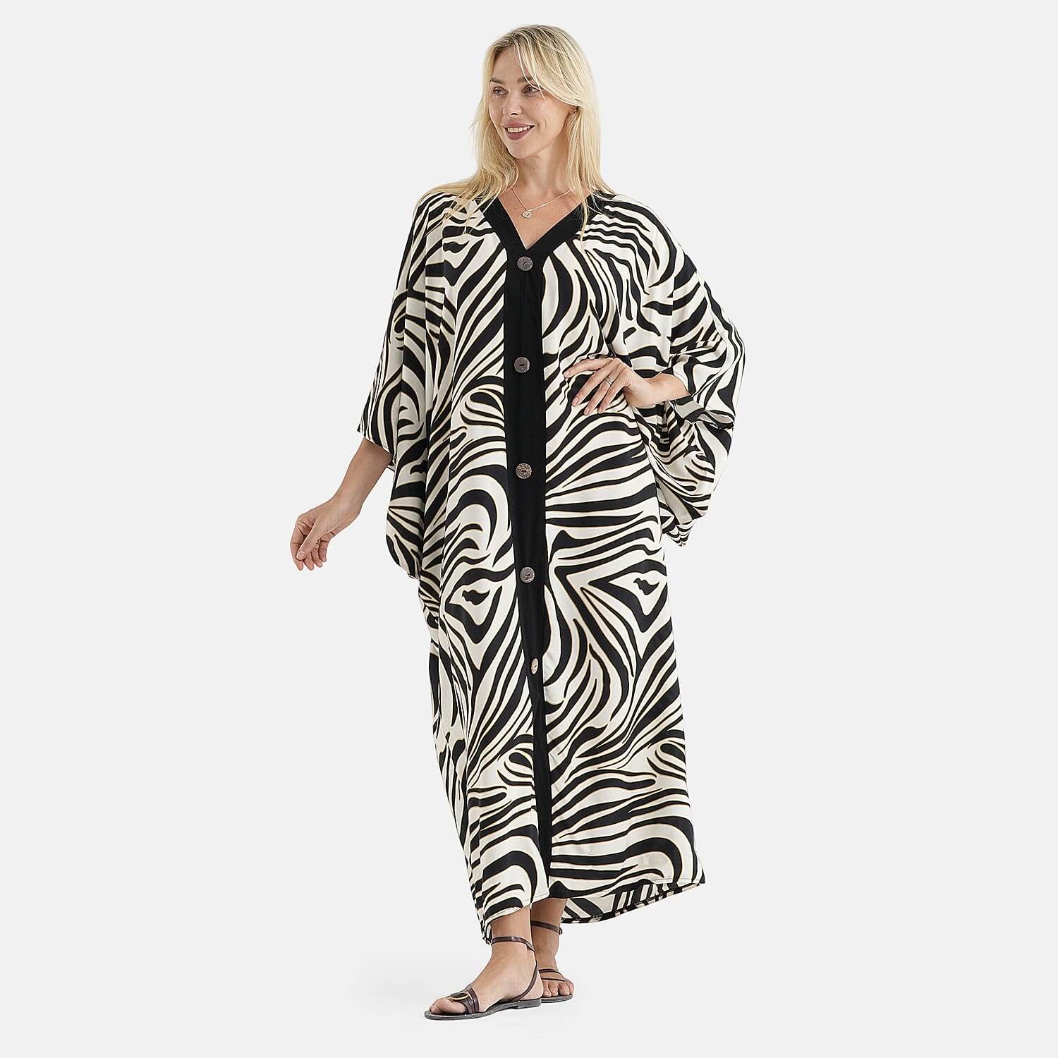 La Marey Printed V-neck Kaftan (One Size) - Black