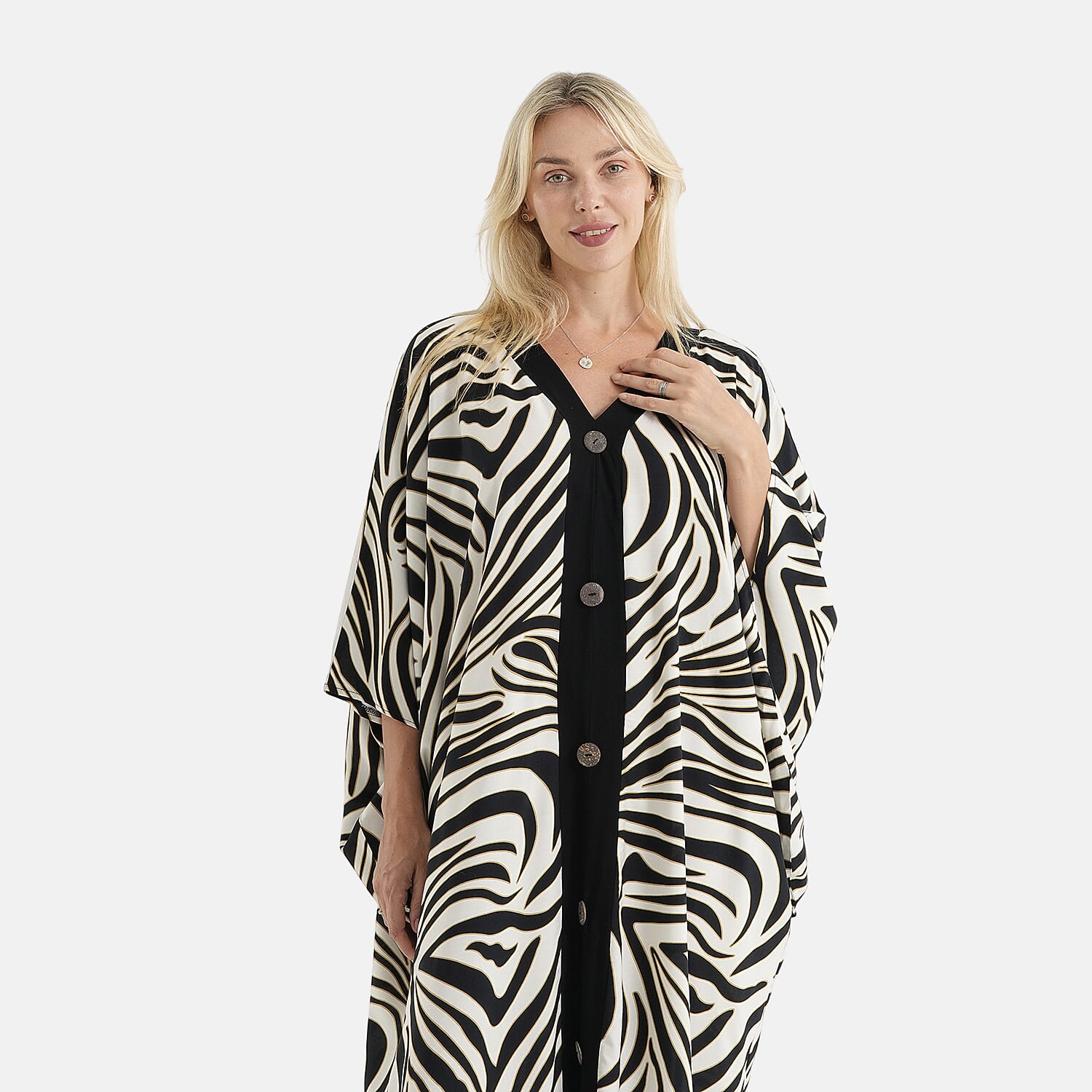 La Marey Printed V-neck Kaftan (One Size) - Black