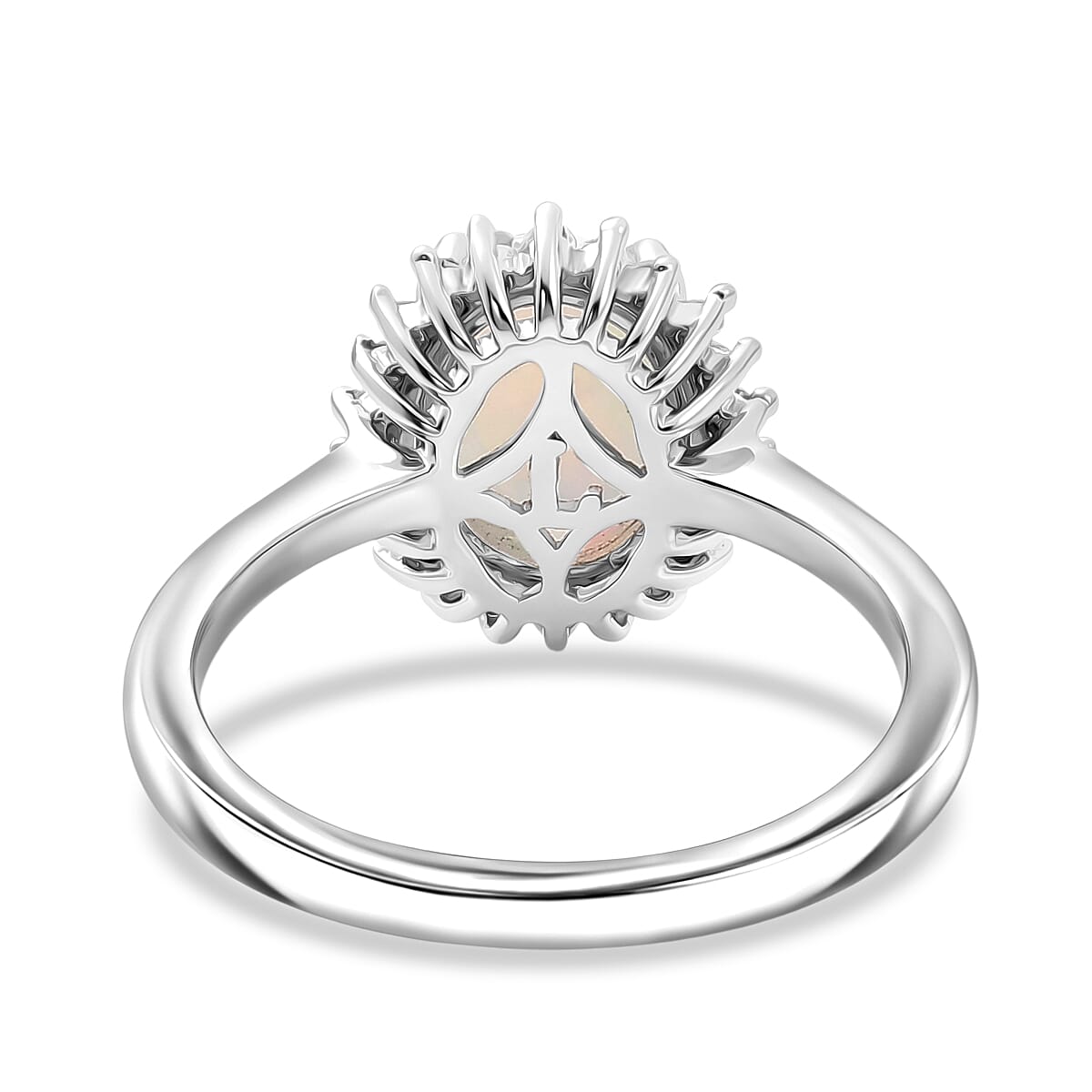 Ethiopian Opal & SI-G-H Lab Grown Diamond Halo Ring in Platinum Overlay Sterling Silver 1.45 Ct.