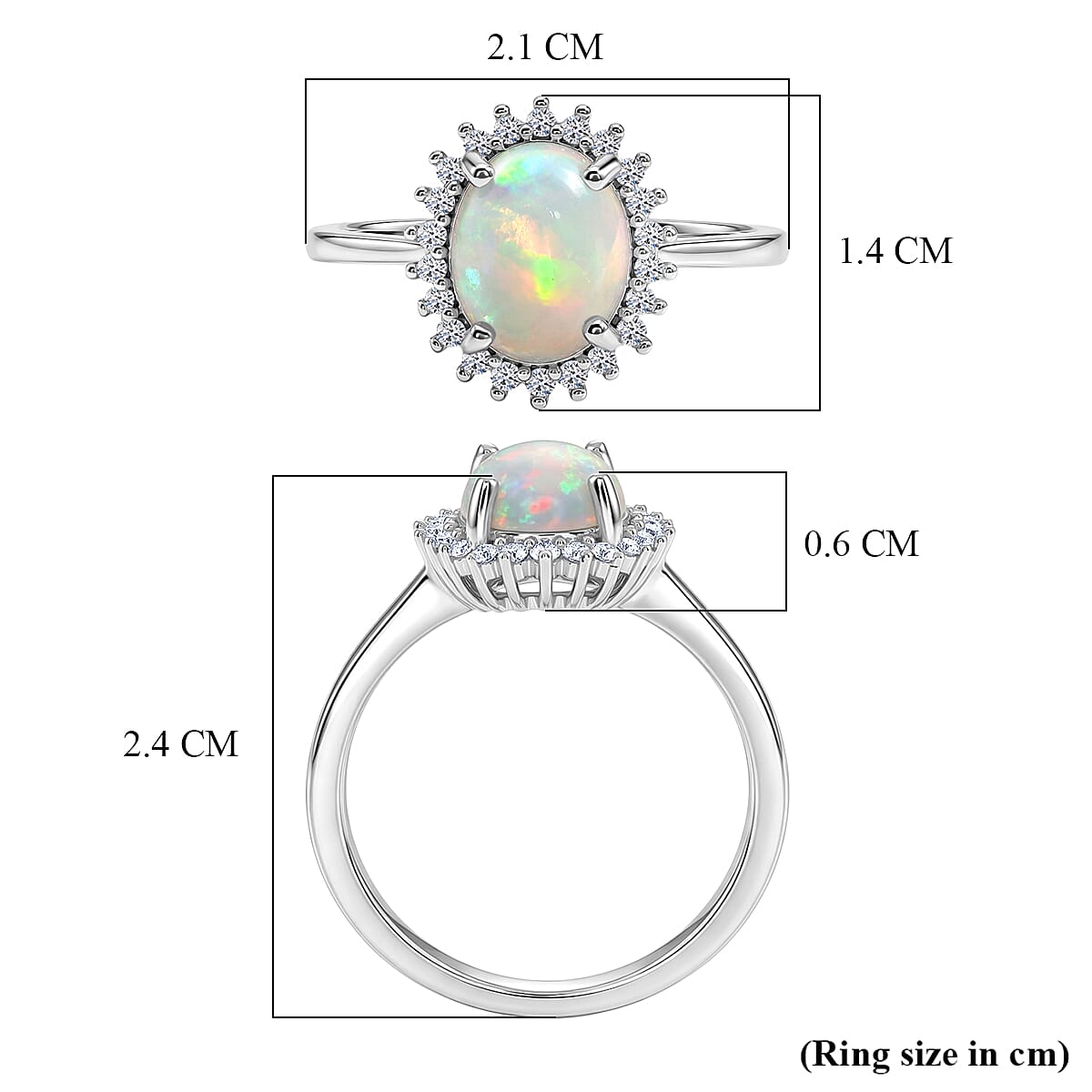 Ethiopian Opal & SI-G-H Lab Grown Diamond Halo Ring in Platinum Overlay Sterling Silver 1.45 Ct.