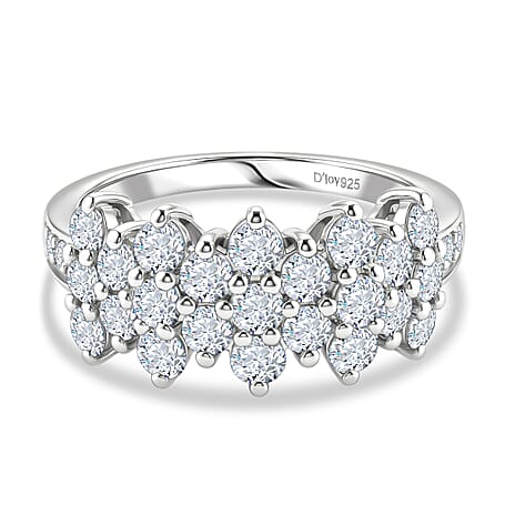 D'Joy - Moissanite Cluster Ring in Platinum Overlay Sterling Silver  1.36 Ct.