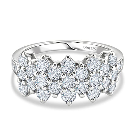 D'Joy - Moissanite Cluster Ring in Platinum Overlay Sterling Silver 1.36 Ct. D'Joy - Moissanite Cluster Ring in Platinum Overlay Sterling Silver 1.36 Ct.