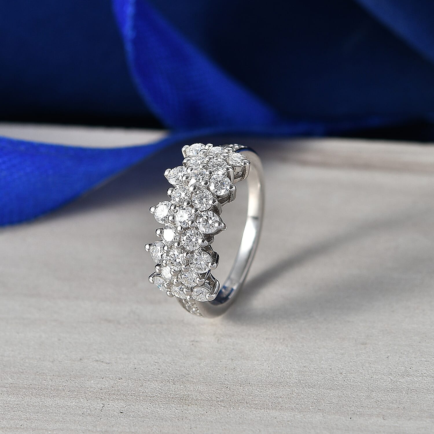 D'Joy - Moissanite Cluster Ring in Platinum Overlay Sterling Silver  1.36 Ct.