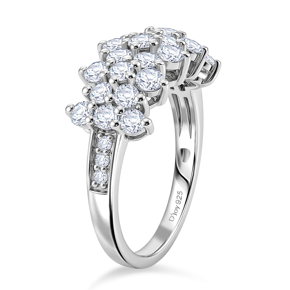 D'Joy - Moissanite Cluster Ring in Platinum Overlay Sterling Silver  1.36 Ct.