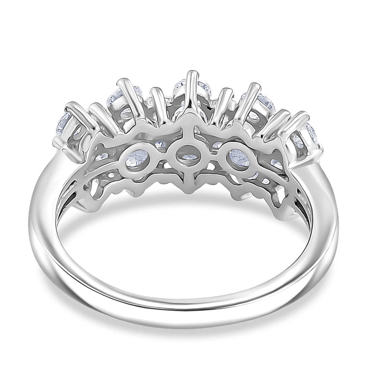D'Joy - Moissanite Cluster Ring in Platinum Overlay Sterling Silver  1.36 Ct.