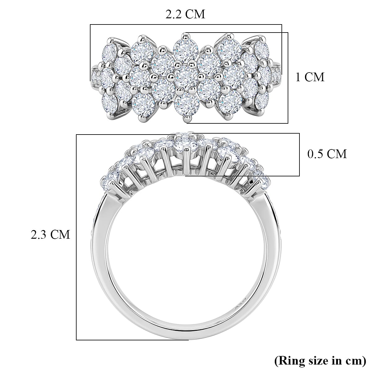 D'Joy - Moissanite Cluster Ring in Platinum Overlay Sterling Silver  1.36 Ct.