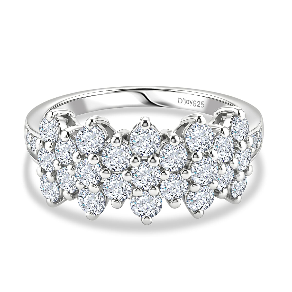 D'Joy - Moissanite Cluster Ring in Platinum Overlay Sterling Silver 1.36 Ct.