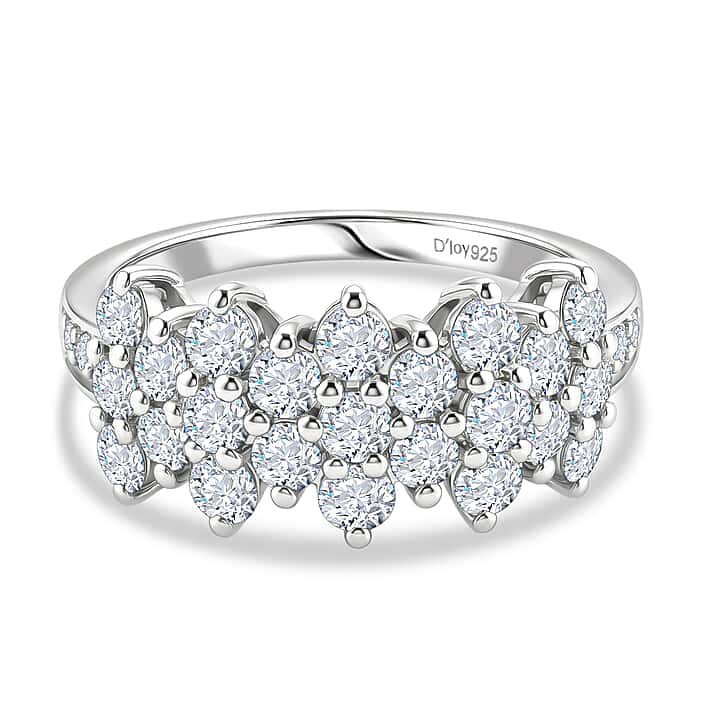 D'Joy - Moissanite Cluster Ring in Platinum Overlay Sterling Silver 1.36 Ct.