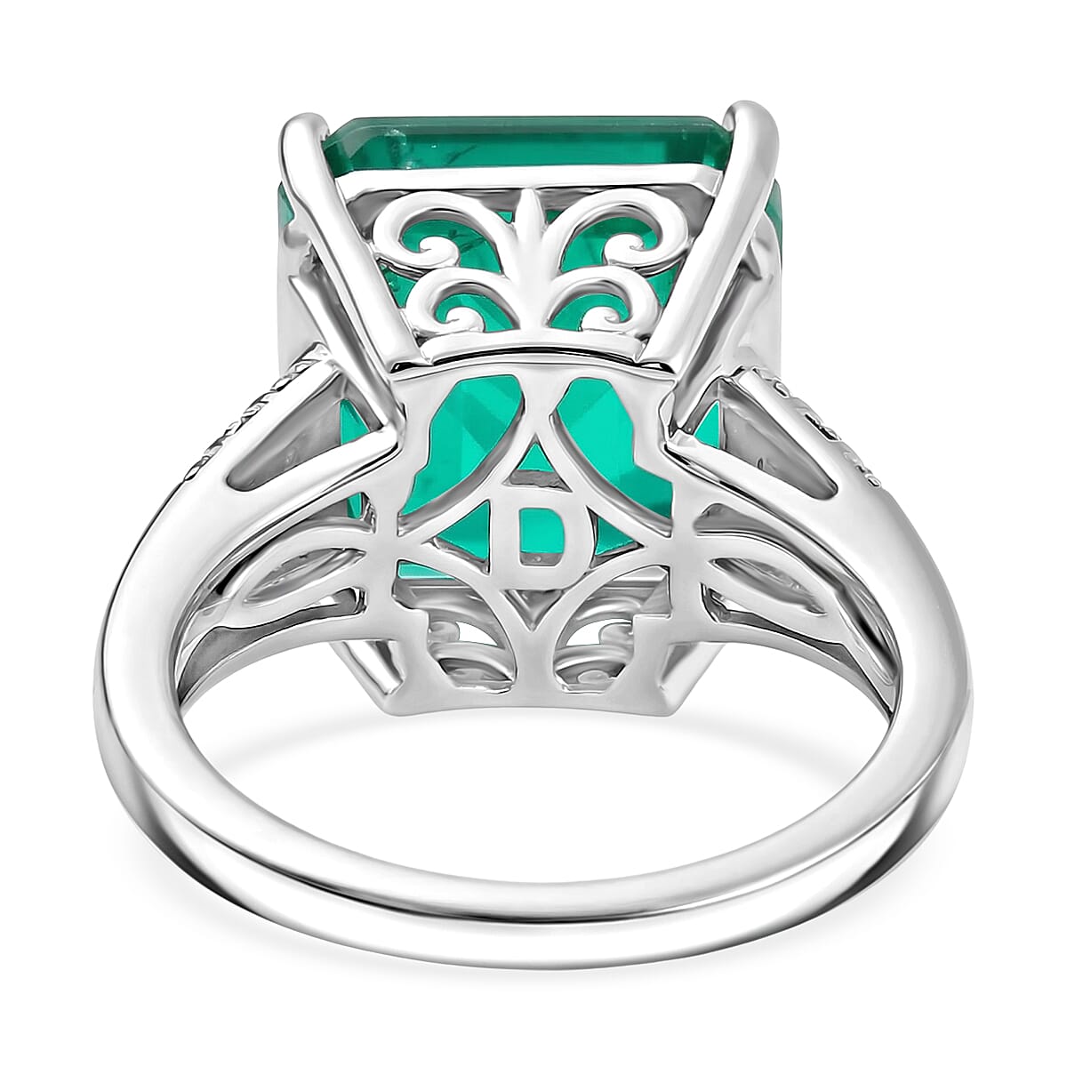 D'Joy Emeraldine Triplet Quartz & White Zircon Solitaire Ring in Rhodium Overlay Sterling Silver 10.00 Ct.