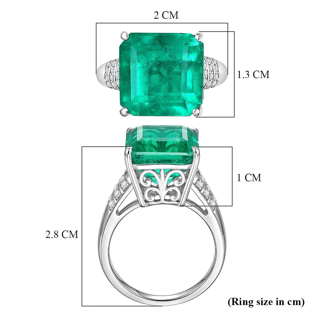 D'Joy Emeraldine Triplet Quartz & White Zircon Solitaire Ring in Rhodium Overlay Sterling Silver 10.00 Ct.