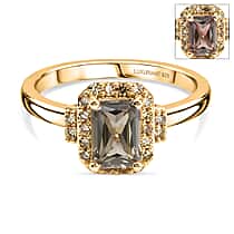 Luxuriant Turkizite & SI-G-H Lab Grown Yellow Diamond Halo Ring in 18K Vermeil Yellow Gold Plated Sterling Silver 1.37 Ct.