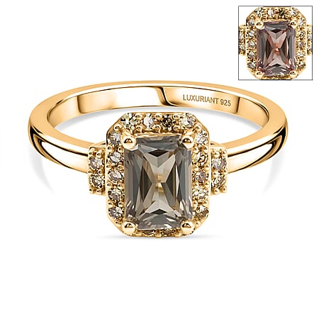 Natural AAA Turkizite (1.16 Ct) & Lab Grown Yellow Diamond (Si) Ring in 18K Gold Vermeil Sterling Silver 1.37 Ct.