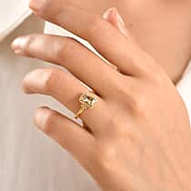 Luxuriant Turkizite & SI-G-H Lab Grown Yellow Diamond Halo Ring in 18K Vermeil Yellow Gold Plated Sterling Silver 1.37 Ct.