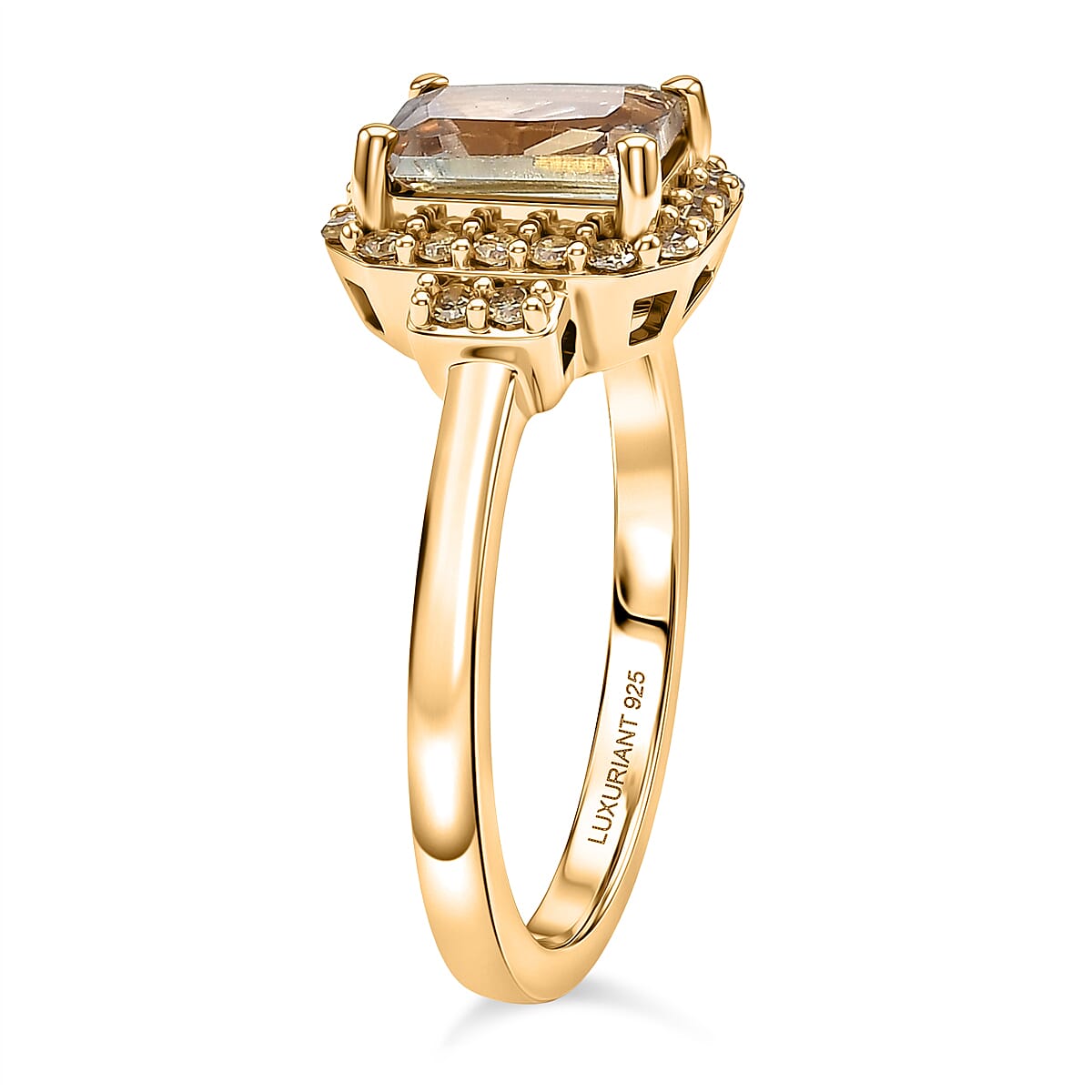 Luxuriant Turkizite & SI-G-H Lab Grown Yellow Diamond Halo Ring in 18K Vermeil Yellow Gold Plated Sterling Silver 1.37 Ct.