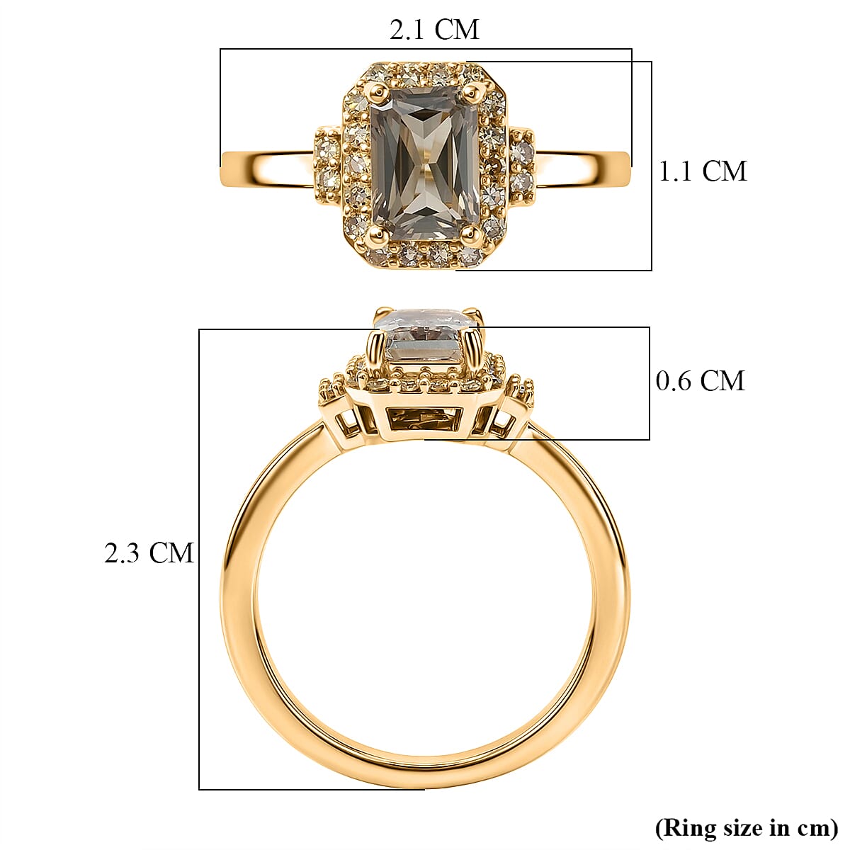 Luxuriant Turkizite & SI-G-H Lab Grown Yellow Diamond Halo Ring in 18K Vermeil Yellow Gold Plated Sterling Silver 1.37 Ct.
