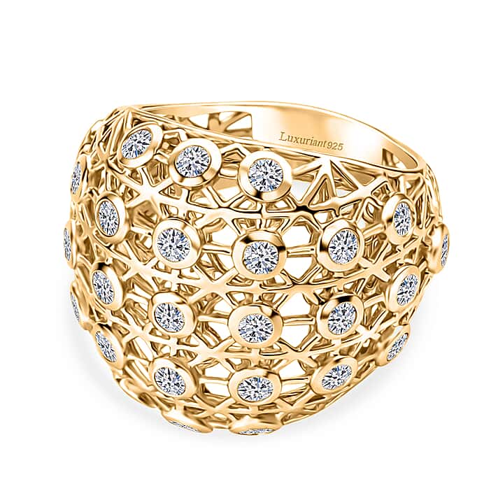 LUXURIANT 1.35 Ct. Lab Grown Diamond Lattice Dome Ring in 18K Vermeil Yellow Gold Over Sterling Silver (SI-G-H)