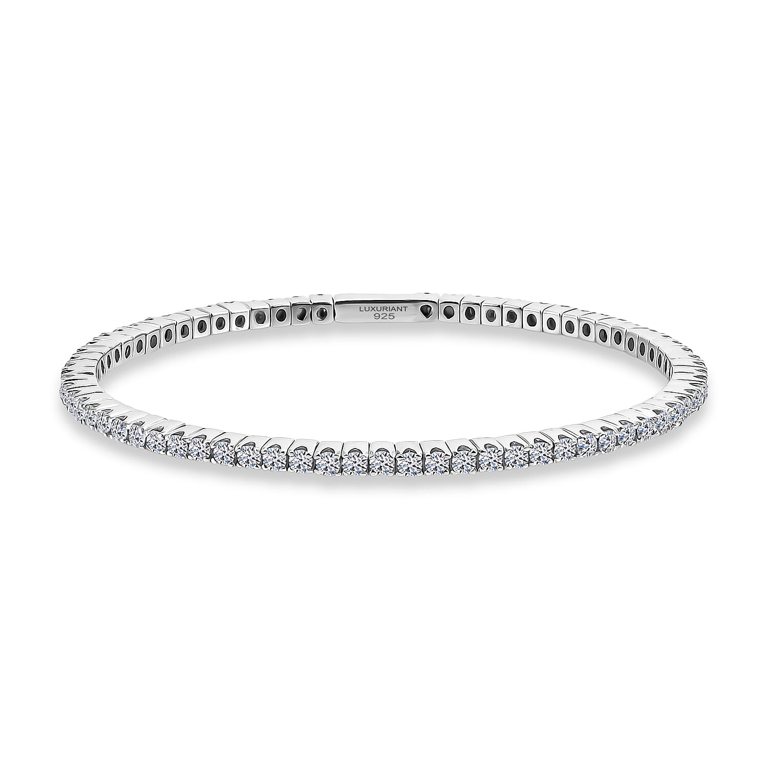 Luxuriant - Lab Grown Diamond (SI-G-H) Full Bangle (Size - 7.5) in Rhodium Overlay Sterling Silver 4.30 Ct, Silver Wt. 13.36 Gms