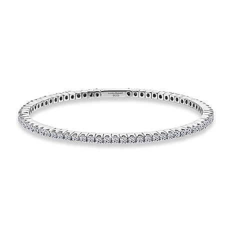 Luxuriant - Lab Grown Diamond (SI-G-H) Full Bangle (Size - 7.5) in Rhodium Overlay Sterling Silver 4.30 Ct, Silver Wt. 13.36 Gms