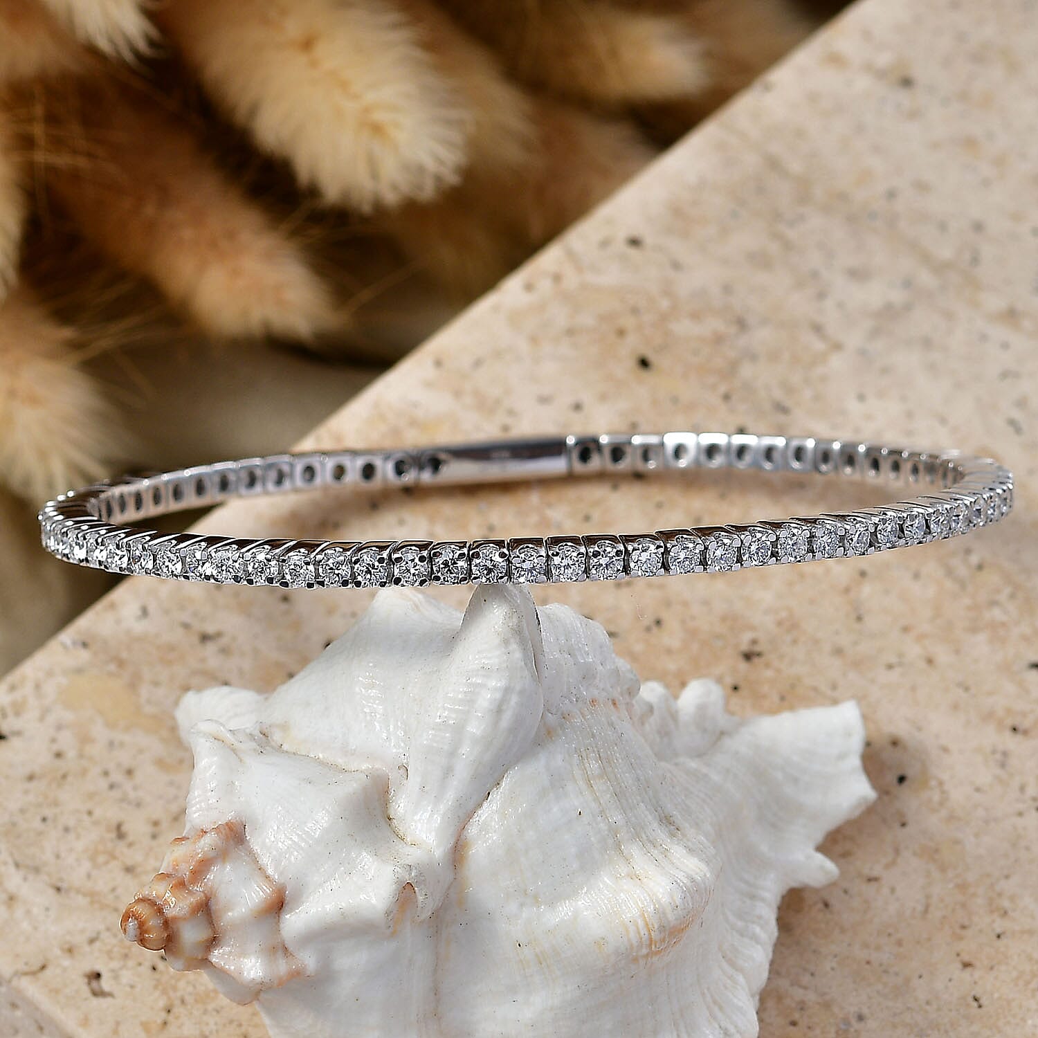 Luxuriant - Lab Grown Diamond (SI-G-H) Full Bangle (Size - 7.5) in Rhodium Overlay Sterling Silver 4.30 Ct, Silver Wt. 13.36 Gms