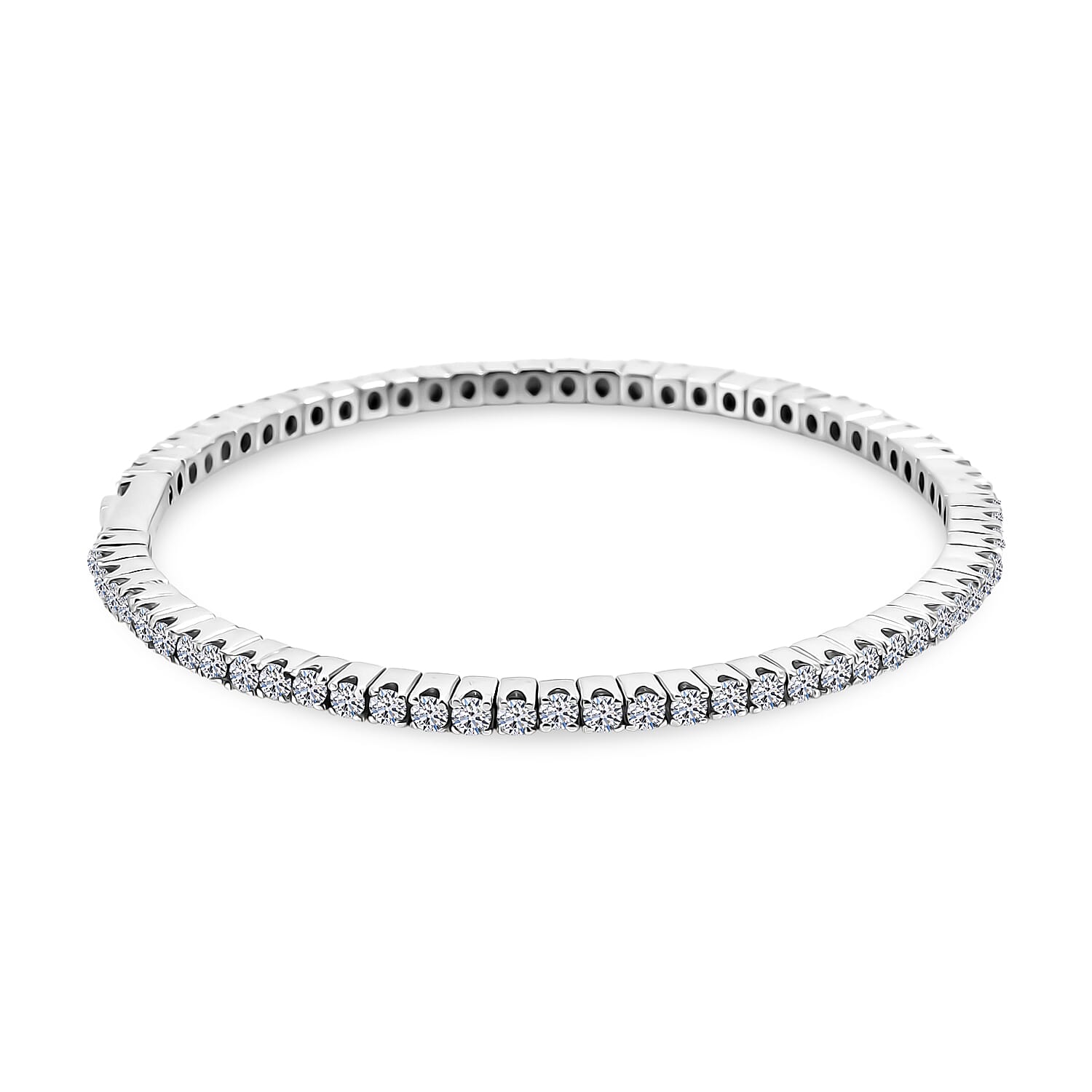 Luxuriant - Lab Grown Diamond (SI-G-H) Full Bangle (Size - 7.5) in Rhodium Overlay Sterling Silver 4.30 Ct, Silver Wt. 13.36 Gms
