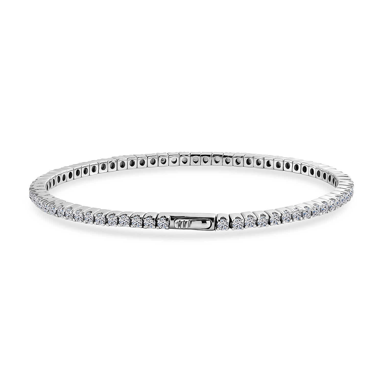 Luxuriant - Lab Grown Diamond (SI-G-H) Full Bangle (Size - 7.5) in Rhodium Overlay Sterling Silver 4.30 Ct, Silver Wt. 13.36 Gms