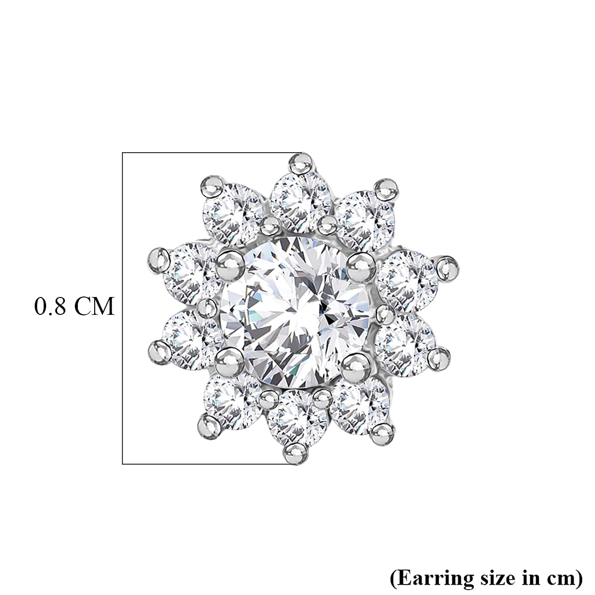 Royal Bali Collection - D'Joy Moissanite & White Zircon Cluster Earring with Push Back in Rhodium Overlay Sterling Silver 1.12 Ct.