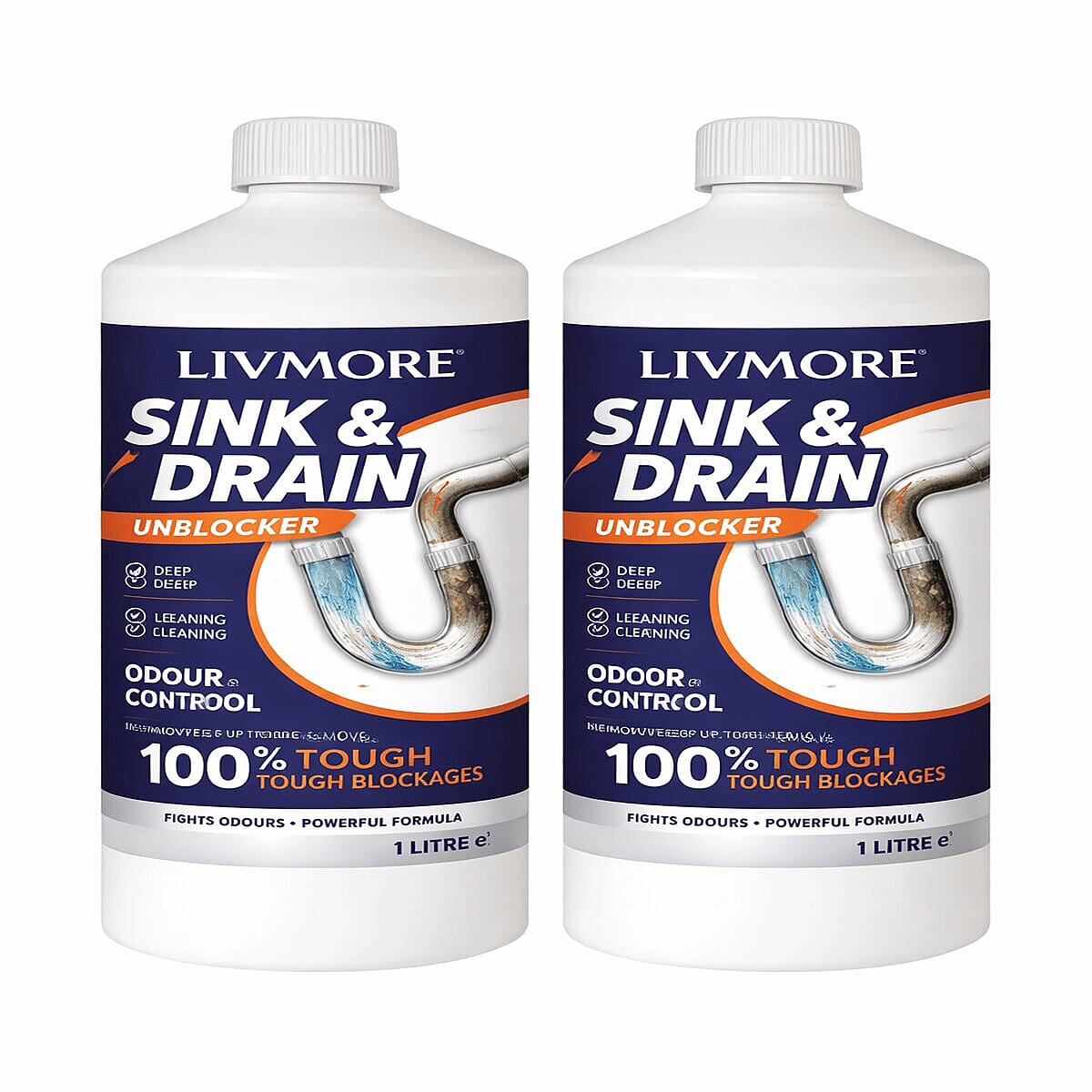 Livmore Set of 2x1L Sink and Drain Indoor and Outdoor Unblocker - White