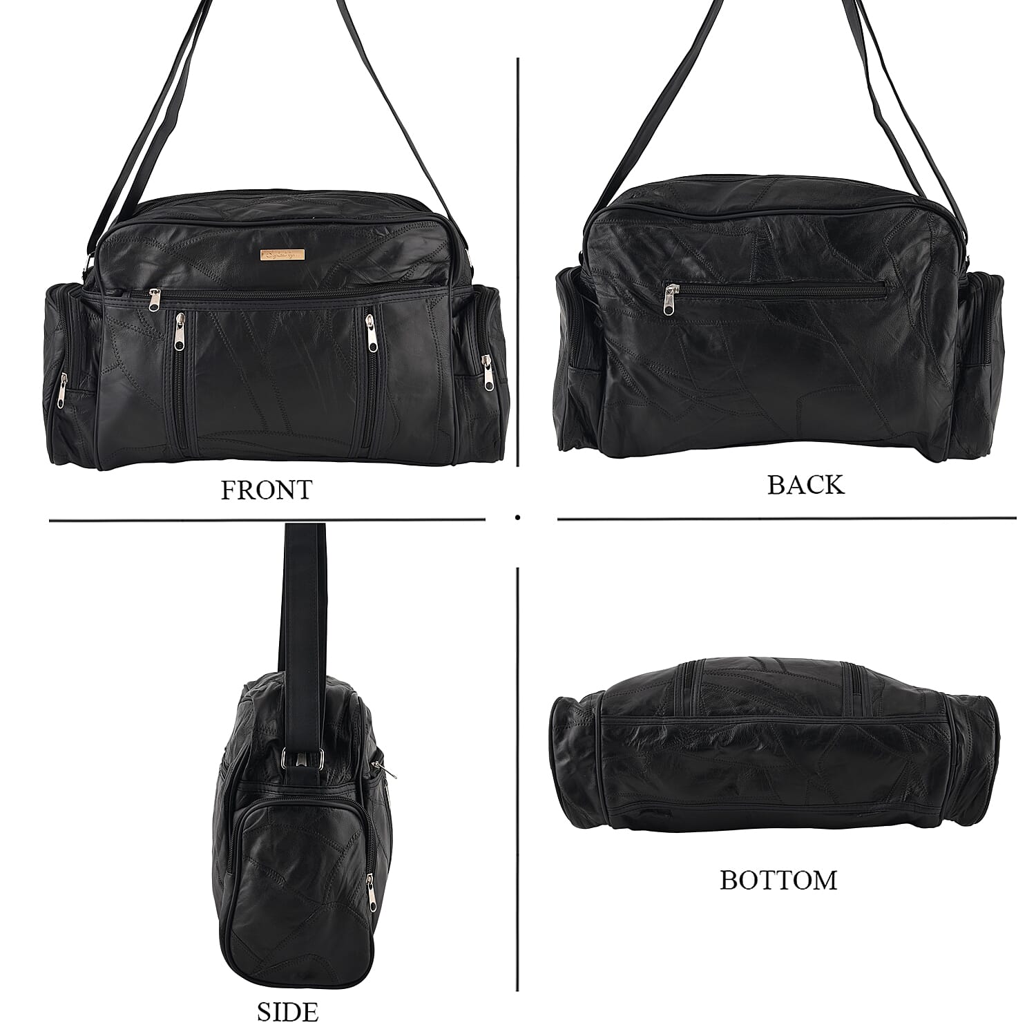 Styled By Patchwork Sheep Leather Multi Pocket Holdall Travel Bag - Black
